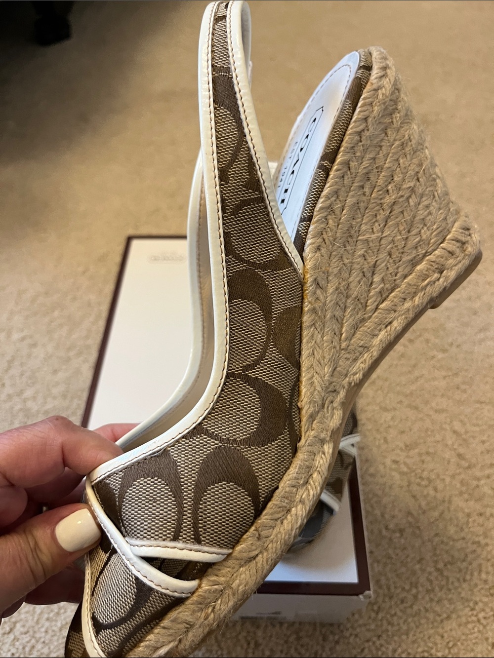 EUC Coach Taupe Signature Canvas Wedge Sandals - Picture 4 of 9